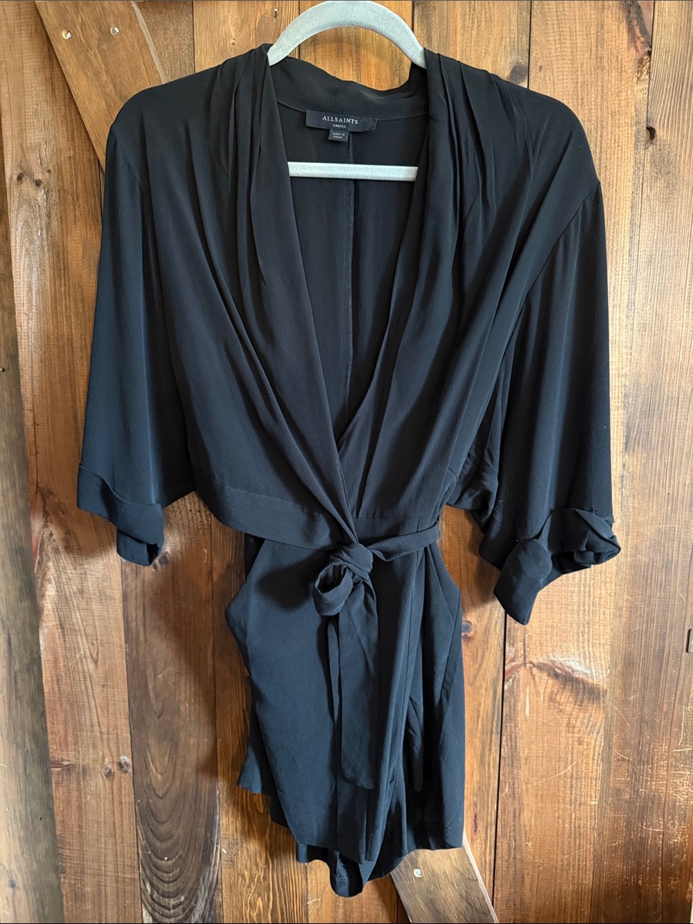 AllSaints Black Draped Tie-Waist Jumpsuit Romper